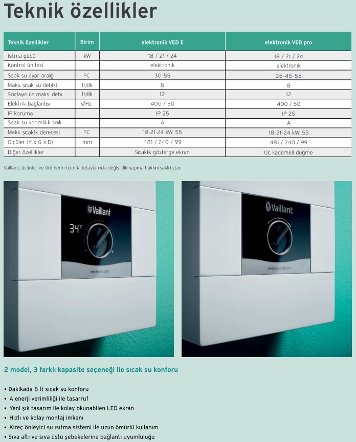 vaillant ved e ved pro elektrikli sofben teknik ozellikler resmi
